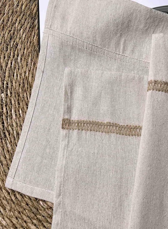 Oindec Cotton Linen Kitchen Curtains for Windows with Burlap Lace Trim Rustic Farmhouse 24 inch Rod Pocket Neutral Short Curtain Window Treatment Tiers,Set of 2 - Image 3
